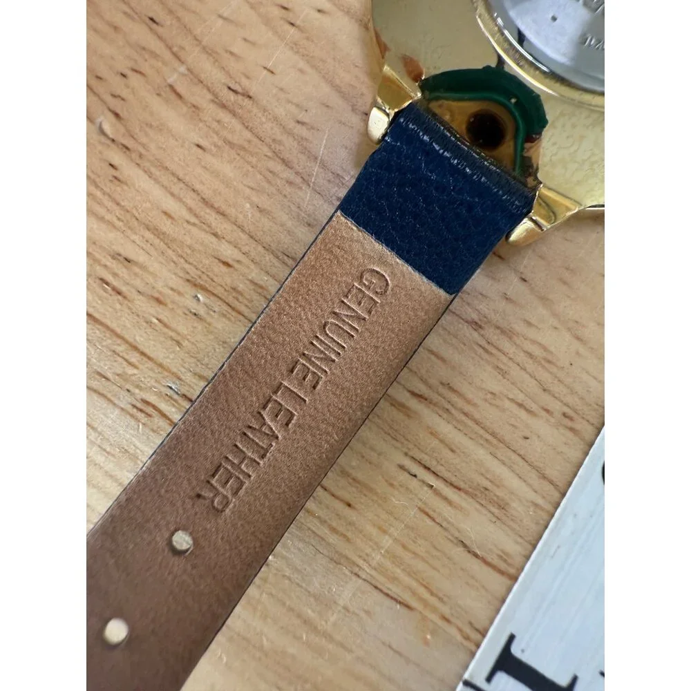 Anne Klein Womens Gold-Tone Watch With Blue Genuine Leather Strap NOT TESTED‎